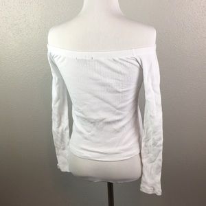 Ambiance Tops - Henley white crop top off the shoulder Ambiance Tops - Henley white crop top off the shoulder